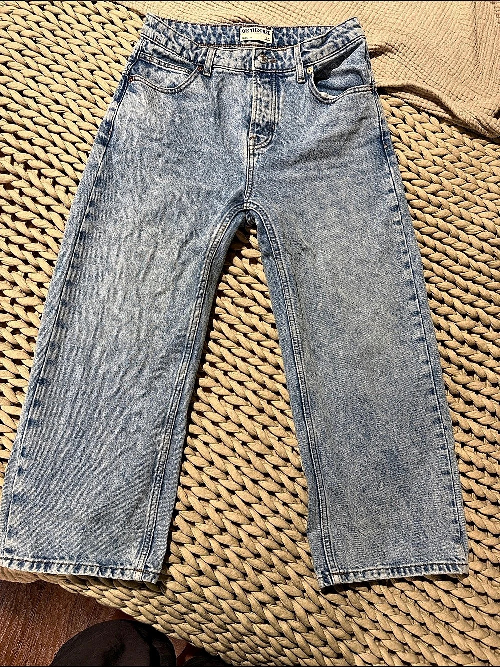 Free People Straight Leg High Waisted Jeans in Blue Waist 26
